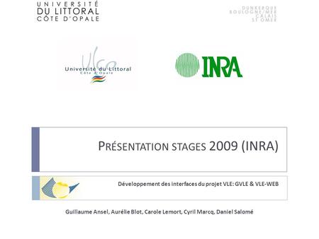 P RÉSENTATION STAGES 2009 (INRA) Développement des interfaces du projet VLE: GVLE & VLE-WEB Guillaume Ansel, Aurélie Blot, Carole Lemort, Cyril Marcq,