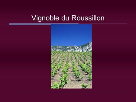 Vignoble du Roussillon. Situation géographique  Les Vignobles et les 12 AOC du Roussillon : 7 AOC en vins secs et 5 AOC en vins doux naturels - Situé.