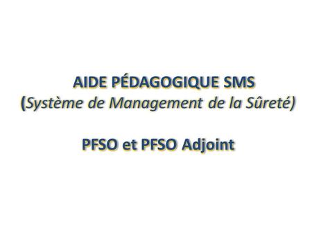 AIDE PÉDAGOGIQUE SMS AIDE PÉDAGOGIQUE SMS (Système de Management de la Sûreté)(Système de Management de la Sûreté) PFSO et PFSO Adjoint AIDE PÉDAGOGIQUE.