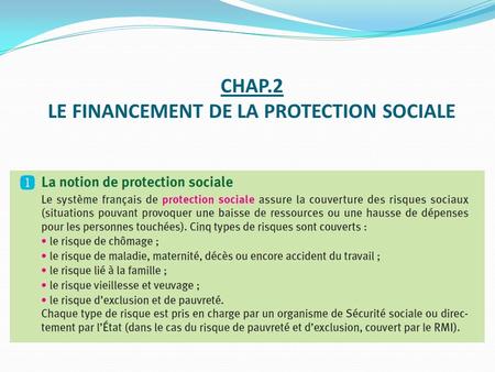 CHAP.2 LE FINANCEMENT DE LA PROTECTION SOCIALE. I- La nécessité de financer les dépenses de protection sociale A- Assistance et assurance, deux façons.