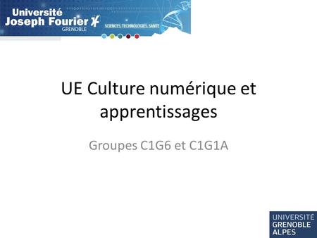 UE Culture numérique et apprentissages Groupes C1G6 et C1G1A.