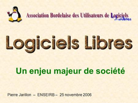 Un enjeu majeur de société Pierre Jarillon – ENSEIRB – 25 novembre 2006.