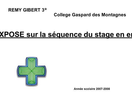 REMY GIBERT 3° College Gaspard des Montagnes EXPOSE sur la séquence du stage en entreprise Année scolaire 2007-2008.