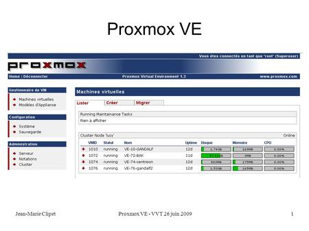 Jean-Marie Clipet Proxmox VE - VVT 26 juin 20091 Proxmox VE.