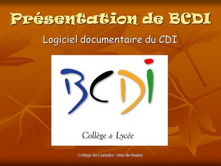 Collège du Carladez - Mur-de-Barrez Présentation de BCDI Logiciel documentaire du CDI.