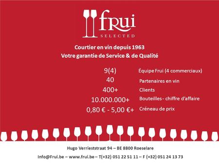 Votre garantie de Qualité & de Service 9(4) 40 400+ 10.000.000+ 0,80 € - 5,00 €+ Hugo Verrieststraat 94 – BE 8800 Roeselare –