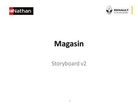 Magasin Storyboard v2 1. 2 Guide de lecture du storyboard Schéma visuel de l’écran Titre de l’écran/objectif pédagogique en cours Description de ce qui.