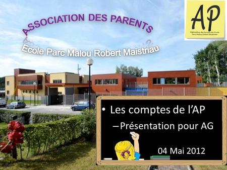 Copyright©2012 Association des Parents de l’école Parc Malou Robert Maistriau 04 Mai 2012 Les comptes de l’AP – Présentation pour AG.
