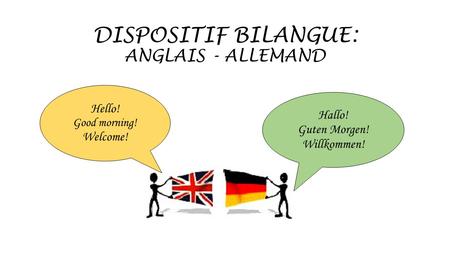 DISPOSITIF BILANGUE: ANGLAIS - ALLEMAND Hallo! Guten Morgen! Willkommen! Hello! Good morning! Welcome!
