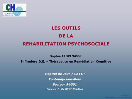LES OUTILS DE LA REHABILITATION PSYCHOSOCIALE Hôpital de Jour / CATTP Fontenay-sous-Bois Secteur 94G01 Service du Dr BENDJENANA Sophie LESPINASSE Infirmière.