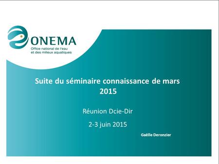 Suite du séminaire connaissance de mars 2015 Gaëlle Deronzier Réunion Dcie-Dir 2-3 juin 2015.