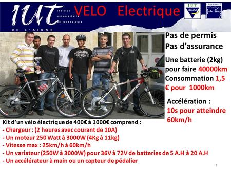 VELO Electrique Accélération : 10s pour atteindre 60km/h Kit d’un vélo électrique de 400€ à 1000€ comprend : - Chargeur : (2 heures avec courant de 10A)