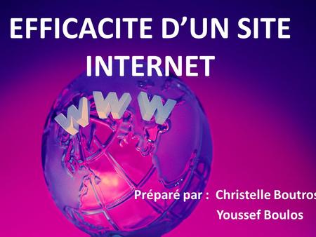 EFFICACITE D’UN SITE INTERNET Préparé par : Christelle Boutros Youssef Boulos.