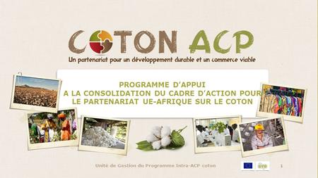 PROGRAMME D’APPUI A LA CONSOLIDATION DU CADRE D’ACTION POUR LE PARTENARIAT UE-AFRIQUE SUR LE COTON Unité de Gestion du Programme Intra-ACP coton 1.