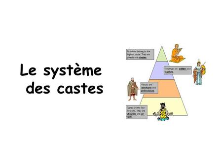 Le système des castes. L'Hindouisme ● L'hinduisme a pris ses origines à partir de diverses cultures qui ont habité les Indes ● Deux principales influences.