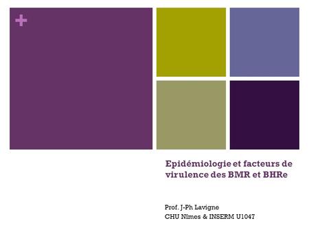 + Epidémiologie et facteurs de virulence des BMR et BHRe Prof. J-Ph Lavigne CHU Nîmes & INSERM U1047.