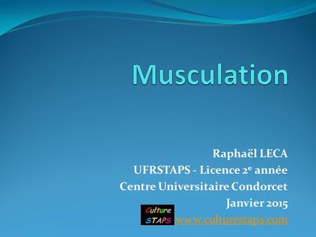 Raphaël LECA UFRSTAPS - Licence 2 e année Centre Universitaire Condorcet Janvier 2015