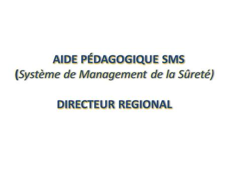 AIDE PÉDAGOGIQUE SMS AIDE PÉDAGOGIQUE SMS (Système de Management de la Sûreté)(Système de Management de la Sûreté) DIRECTEUR REGIONAL AIDE PÉDAGOGIQUE.