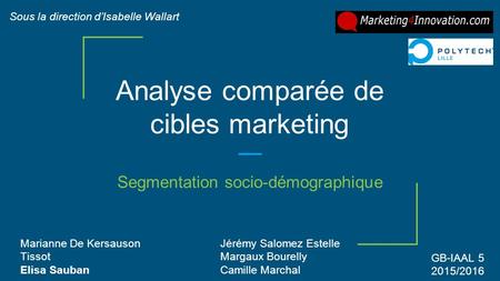 Analyse comparée de cibles marketing Segmentation socio-démographique Marianne De Kersauson Jérémy Salomez Estelle TissotMargaux Bourelly Elisa Sauban.