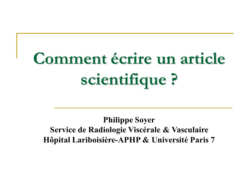 Rédiger Et Publier Un Article Scientifique