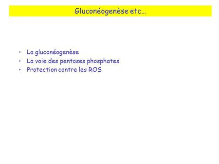 Gluconéogenèse etc… La gluconéogenèse La voie des pentoses phosphates