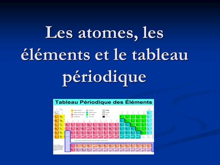 Les atomes, les éléments et le tableau périodique