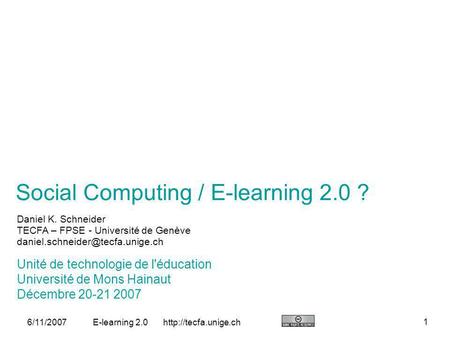 Social Computing / E-learning 2.0 ?