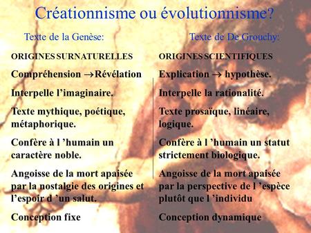 Créationnisme ou évolutionnisme?