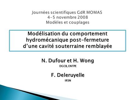 Journées scientifiques GdR MOMAS  4-5 novembre Modèles et couplages