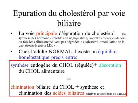 Epuration du cholestérol par voie biliaire