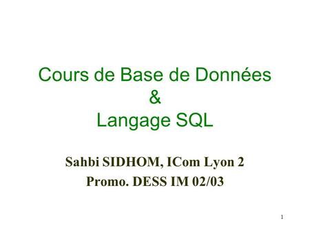 Cours de Base de Données & Langage SQL