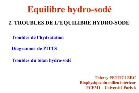 Equilibre hydro-sodé 2. TROUBLES DE L’EQUILIBRE HYDRO-SODE