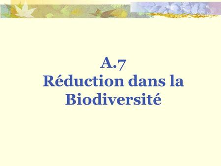 Réduction dans la Biodiversité
