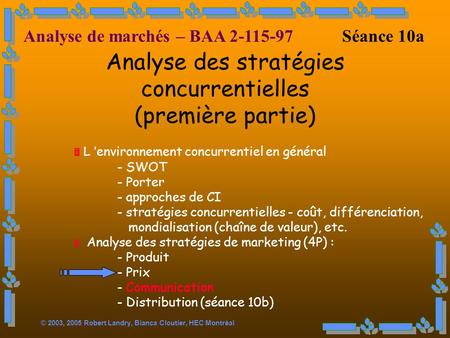 Analyse des stratégies concurrentielles (première partie)