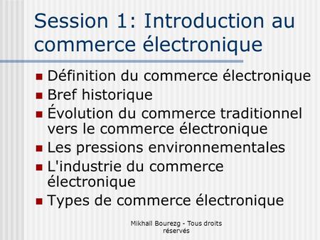 Session 1: Introduction au commerce électronique