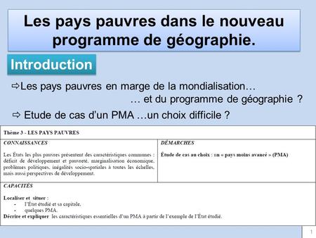 Les pays pauvres dans le nouveau programme de géographie.