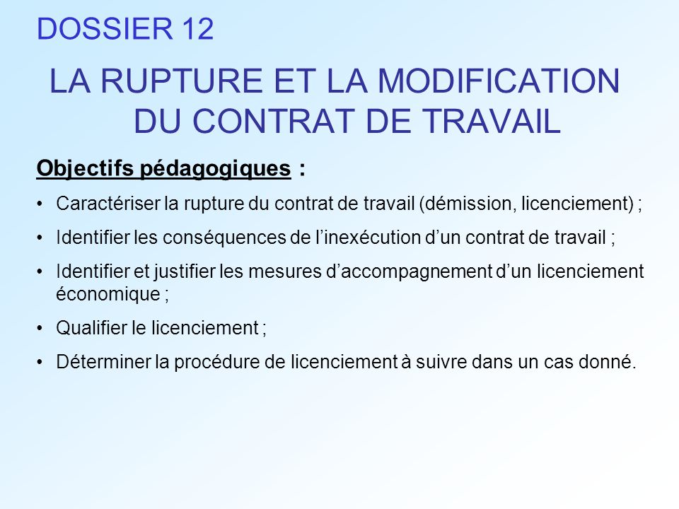 La Rupture Et La Modification Du Contrat De Travail Ppt Telecharger