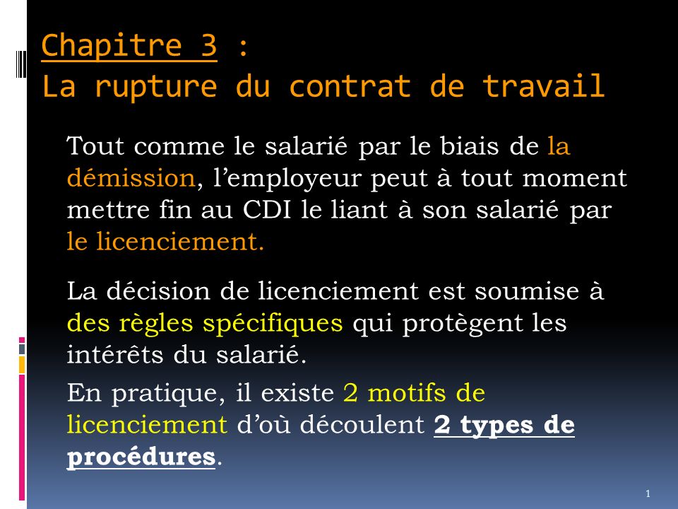 Chapitre 3 La Rupture Du Contrat De Travail Ppt Video Online Telecharger