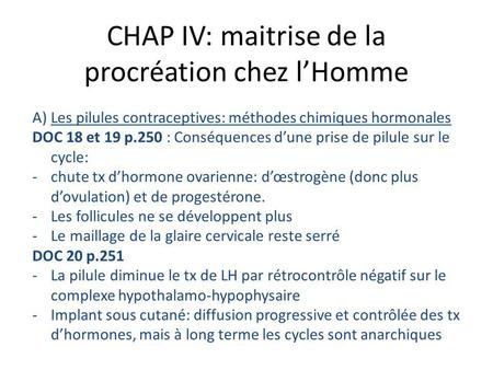 CHAP IV: maitrise de la procréation chez l’Homme