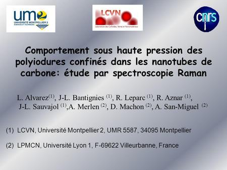 Comportement sous haute pression des polyiodures confinés dans les nanotubes de carbone: étude par spectroscopie Raman L. Alvarez(1), J-L. Bantignies (1),