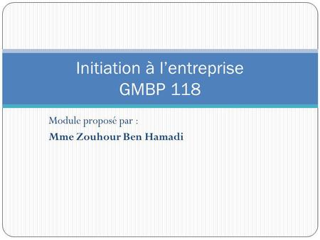 Initiation à l’entreprise GMBP 118