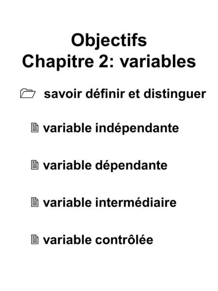Objectifs Chapitre 2: variables