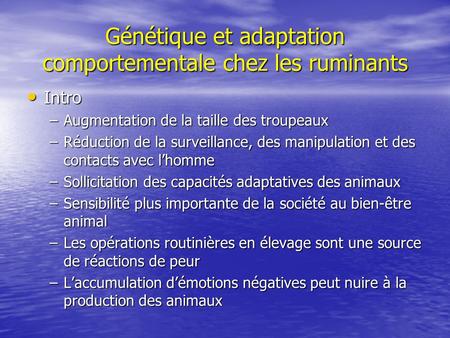 Génétique et adaptation comportementale chez les ruminants