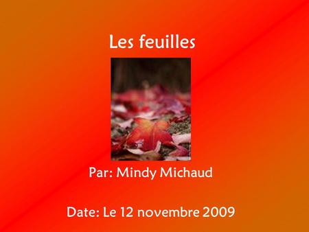 Les feuilles Par: Mindy Michaud Date: Le 12 novembre 2009.