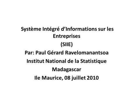 Système Intégré d’Informations sur les Entreprises (SIIE)