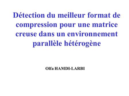 Détection du meilleur format de compression pour une matrice creuse dans un environnement parallèle hétérogène Olfa HAMDI-LARBI.