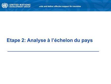 Etape 2: Analyse à léchelon du pays u nite and deliver effective support for countries.