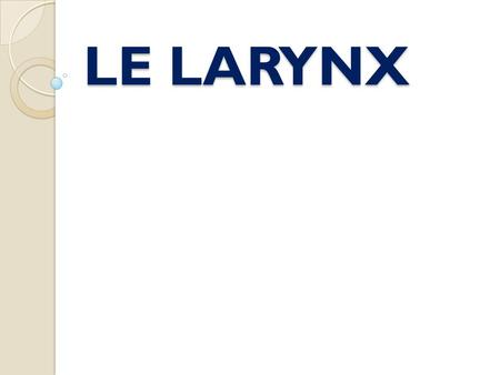 LE LARYNX.