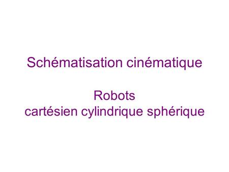 Schématisation cinématique Robots cartésien cylindrique sphérique
