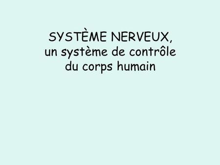 SYSTÈME NERVEUX, un système de contrôle du corps humain